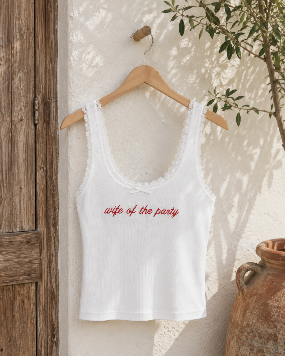 Wife Of The Party Lace Trim Tank
